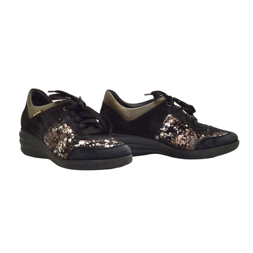 A6 Auth MOBILS Black Suede & Leather Lace Up Hawai Shiny Sneaker Shoes Size 7.5